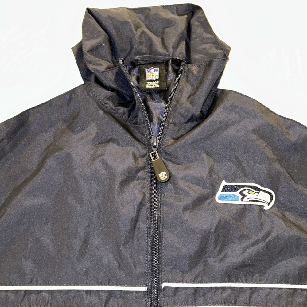 Seattle Seahawks Reebok Windbreaker Jacket Men's Size Large Blue White NFL SI - Picture 3 of 6